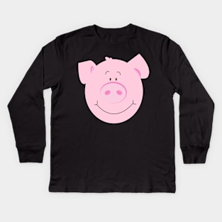 Cute Happy Pig - Pink Kids Long Sleeve T-Shirt